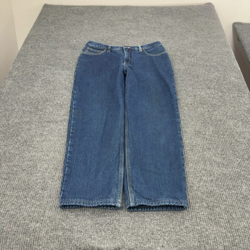Lands End Jeans Mens 35 Blue Cotton Flannel Lined Straight Leg Workwear Casual